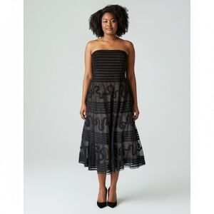 BCBGMaxAzria Black Strapless Dress with Sheer detail and Crinoline Formal